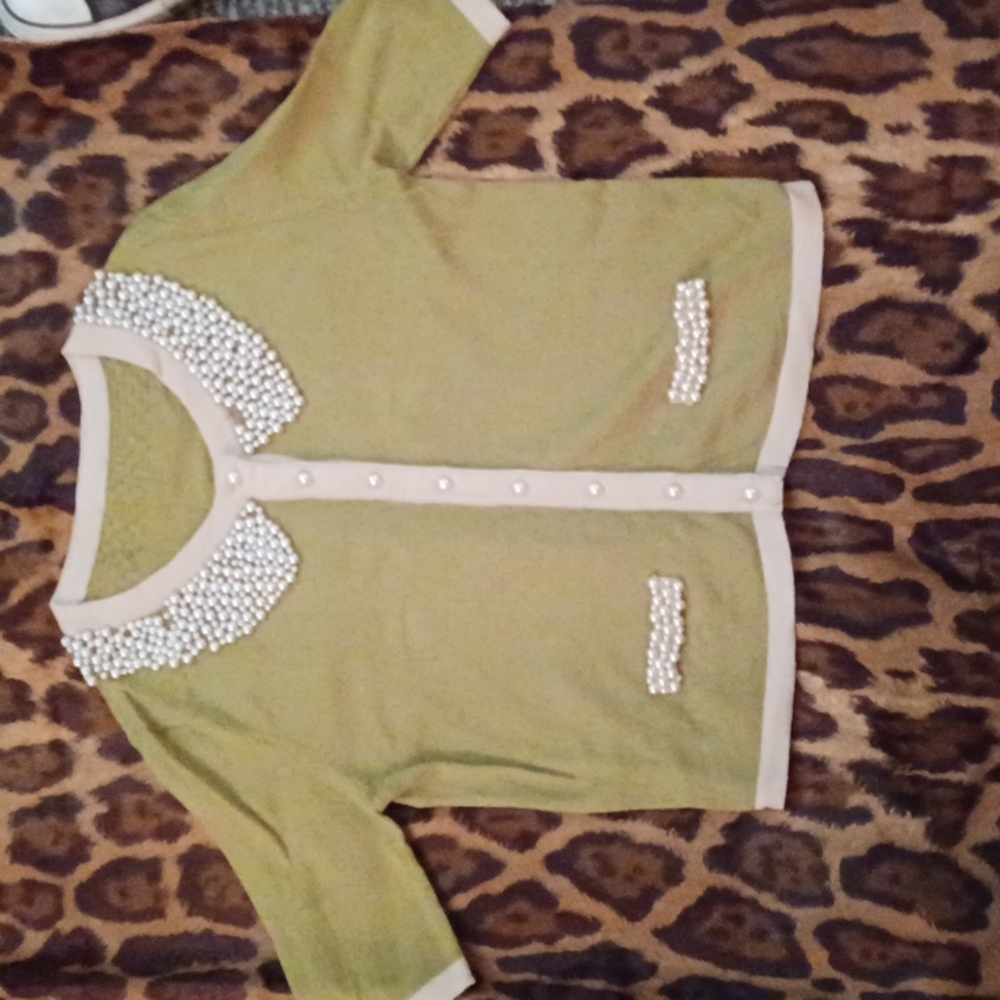 Vintage cardigan with beaded faux Peter Pan collar S/M